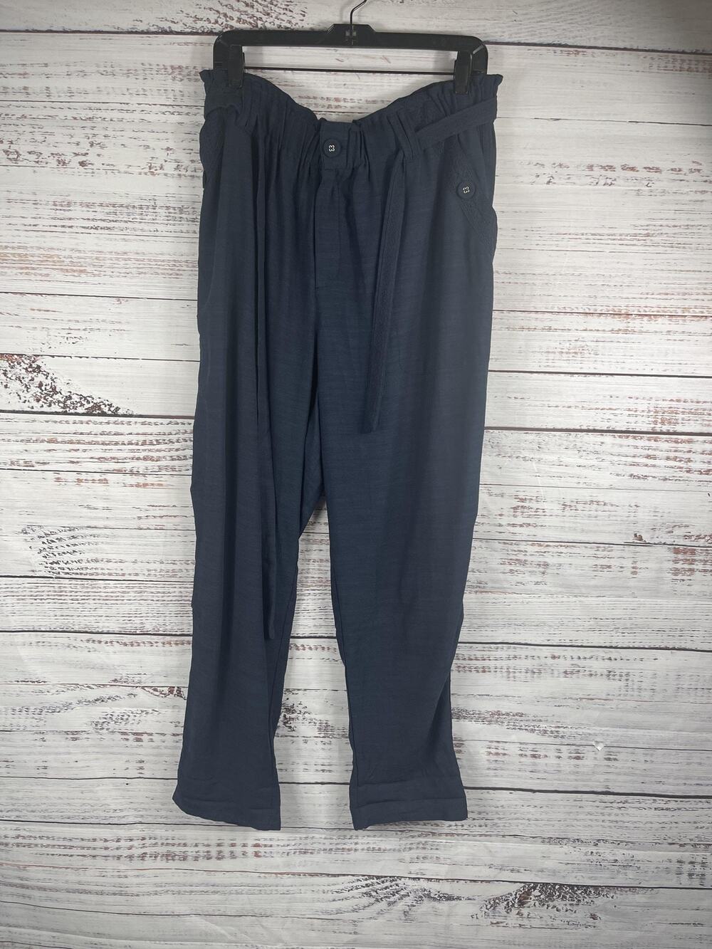 Democracy Pants Womens 16W Blue Relaxed Tapered Belted Button Pocket Lightweight